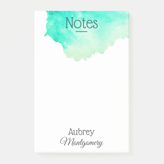 Seafoam Watercolor Splash Personalized Post-it Notes (Front)