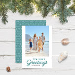 Seafoam Waves Sea-Sun's Greetings Photo Holiday Card<br><div class="desc">Seafoam Waves Sea-Sun's Greetings Photo holiday card has seafoam green waves pattern back side. Personalize it by replacing the placeholder text and replace the placeholder image with your own photo. For more options such as to change the font and it's size/colour or the spacing between letters click the "Customize" button....</div>