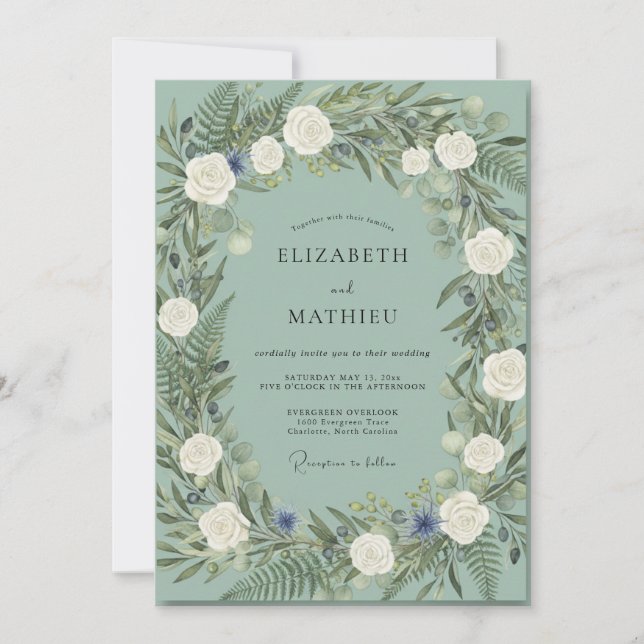 Seafoam White Wreath Wedding Invitation (Front)