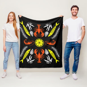 Seafood Art Decor Prints Fleece Blanket
