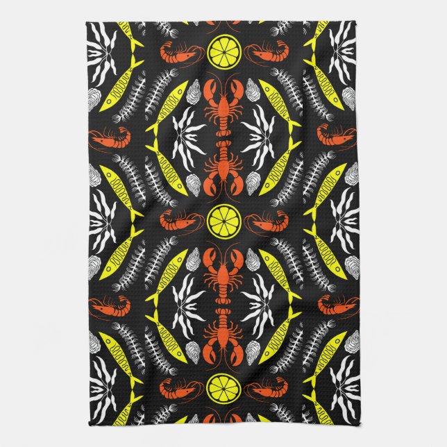 Seafood Art Decor Prints Kitchen Towel (Vertical)