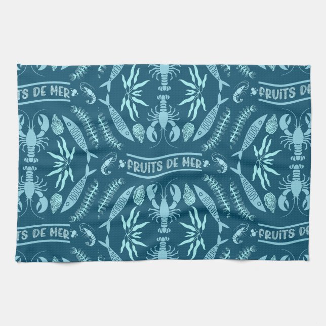 Seafood Art Decor Prints Kitchen Towel (Horizontal)