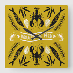 Seafood Art Decor Prints Square Wall Clock