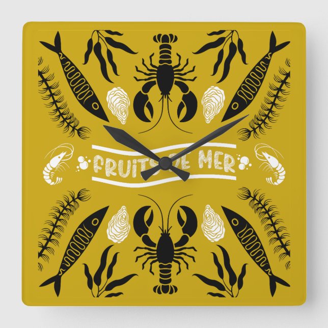 Seafood Art Decor Prints Square Wall Clock (Front)
