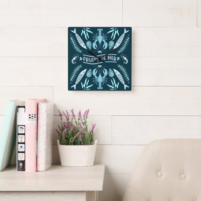 Seafood Art Decor Prints Square Wall Clock (Reading Room)
