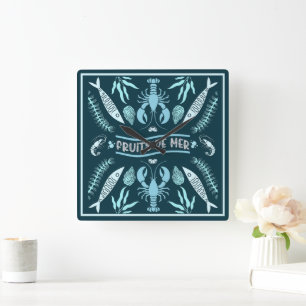 Seafood Art Decor Prints Square Wall Clock