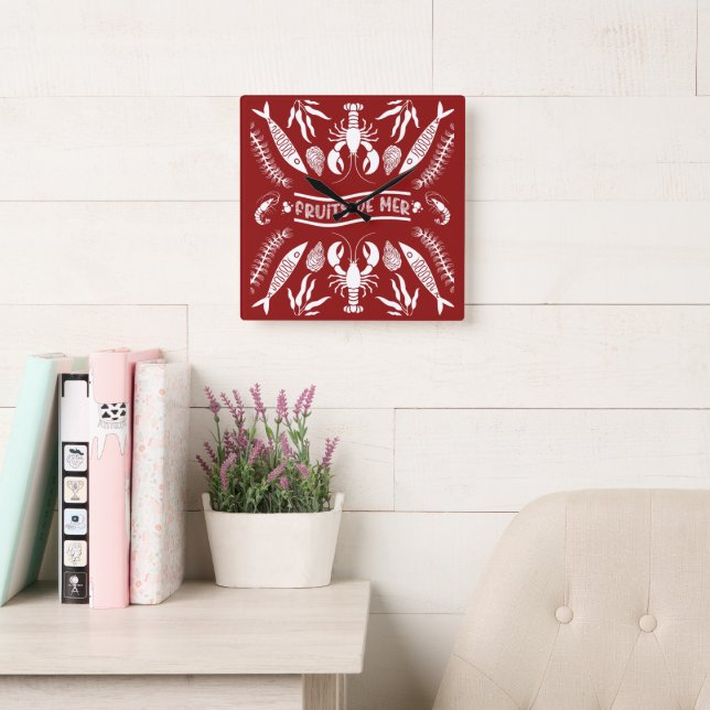 Seafood Art Decor Prints Square Wall Clock (Reading Room)