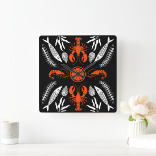 Seafood Art Decor Prints Square Wall Clock