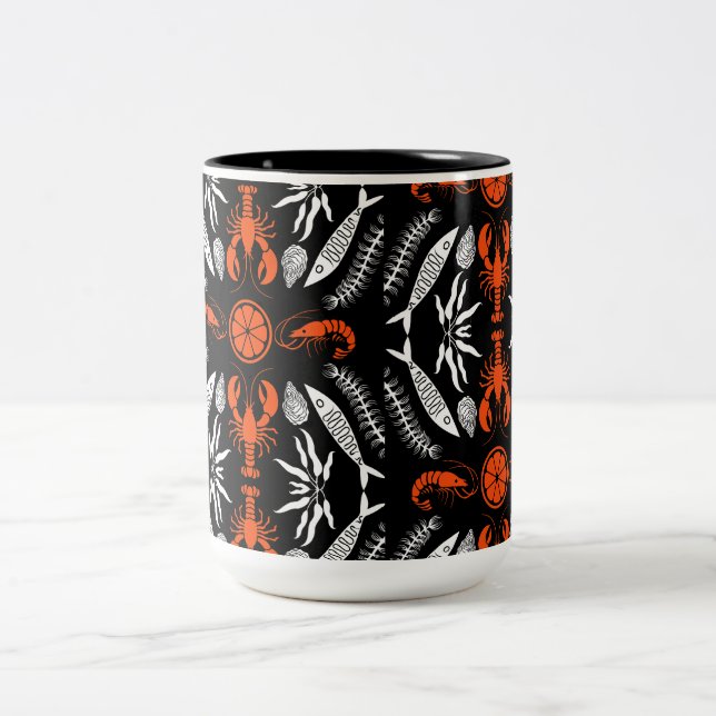 Seafood Art Decor Prints Two-Tone Coffee Mug (Center)