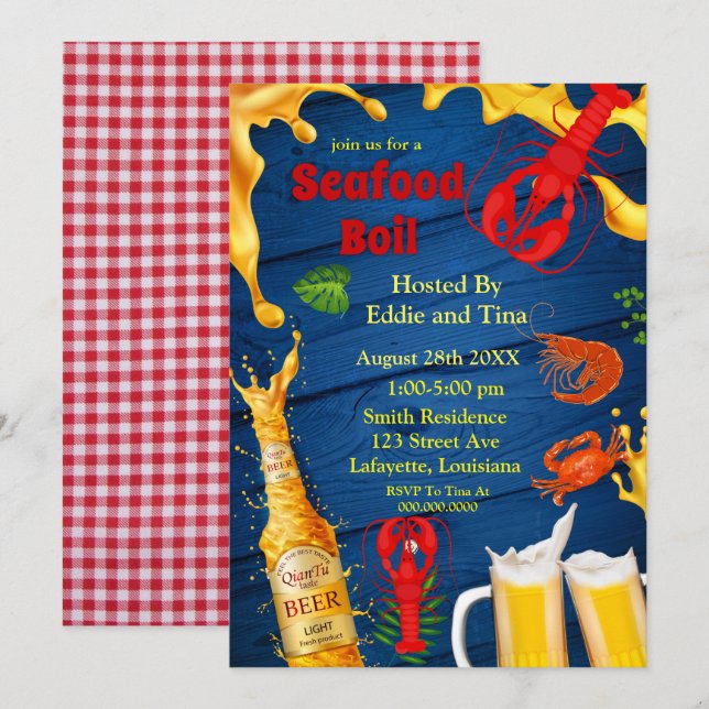Seafood Boil and Beer Party Invitations (Front/Back)