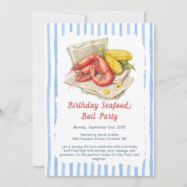 Seafood Boil Birthday Invitation – Coastal Shrimp  (Front)