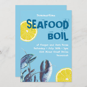 Seafood Boil Blue Lobster and Lemon Invitation