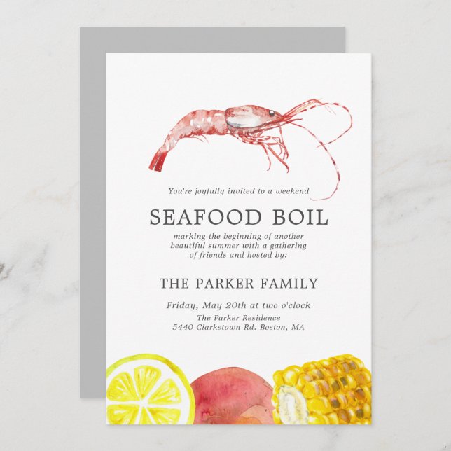 Seafood Boil Themed Party Grey Invitation (Front/Back)