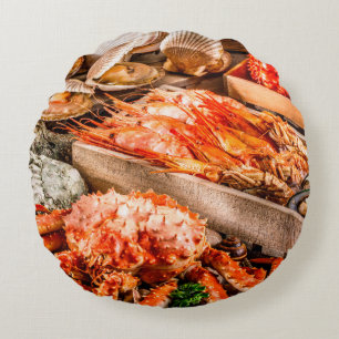 Seafood cuisine plate as an ocean gourmet dinner b round pillow