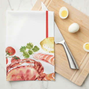 Seafood Feast Red Stripe Kitchen Towel