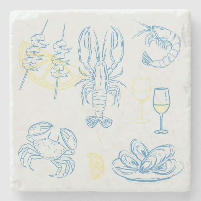 Seafood Feast Stone Coaster (Front)