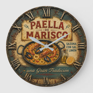 Seafood Paella Spanish Kitchen Rustic Restaurant  Large Clock