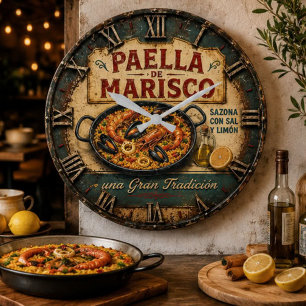 Seafood Paella Spanish Kitchen Rustic Restaurant  Large Clock