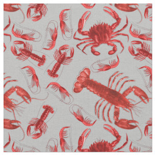 Seafood Pattern Crawfish Lobster Rustic Light Grey Fabric