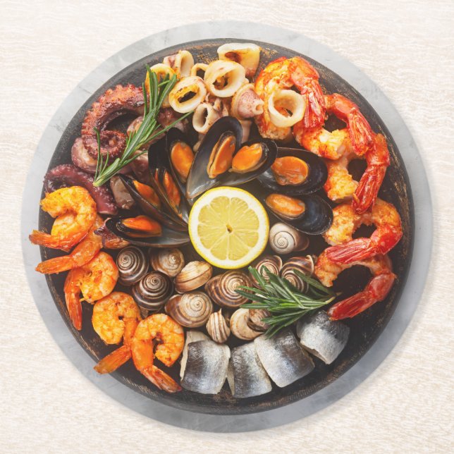 Seafood Platter Round Paper Coaster (Front)