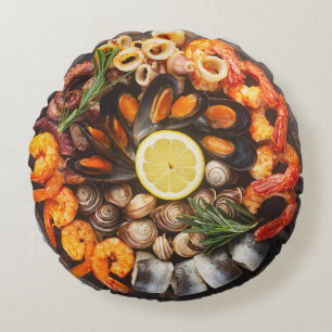 Seafood Platter Round Pillow