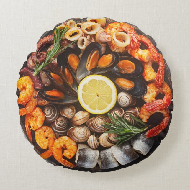Seafood Platter Round Pillow (Front)