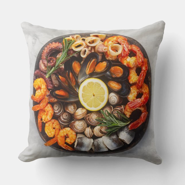 Seafood Platter Throw Pillow (Front)