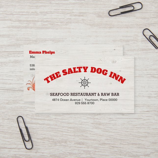 Seafood Restaurant Food Service Rustic Wood Business Card (Front/Back In Situ)