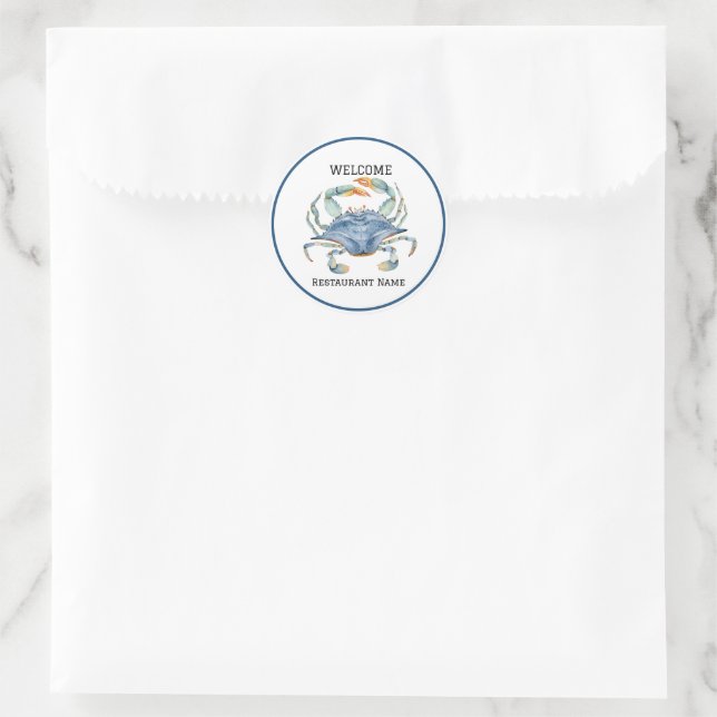 Seafood restaurant welcome blue Crab Personalize n Classic Round Sticker (Bag)
