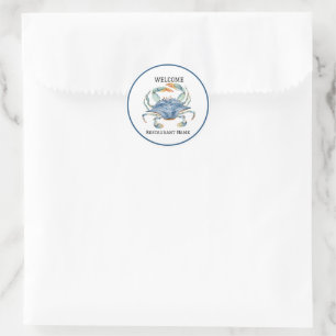 Seafood restaurant welcome blue Crab Personalize n Classic Round Sticker