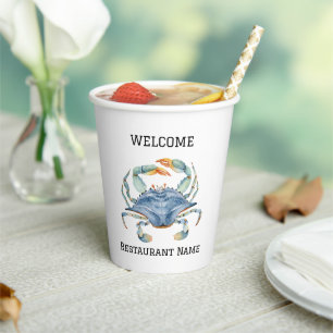 Seafood restaurant welcome blue Crab Personalize Paper Cups