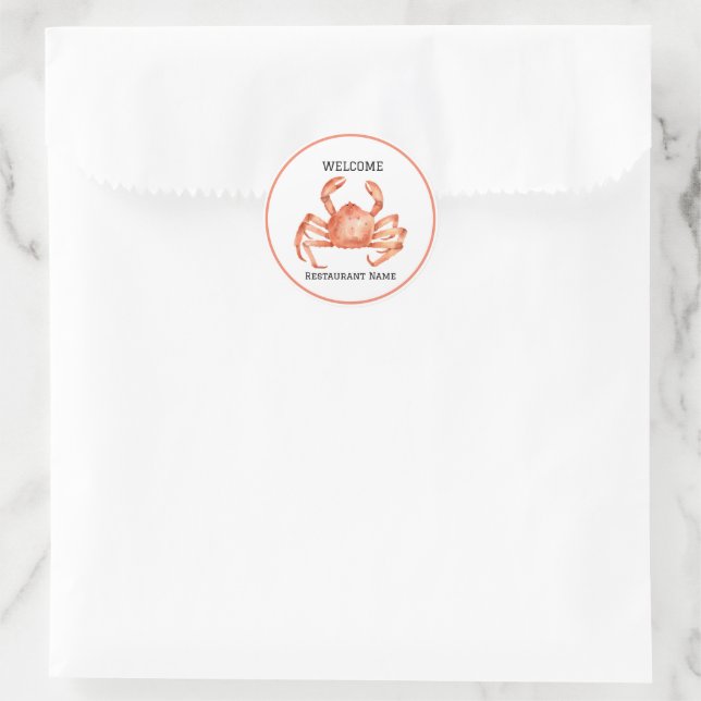 Seafood restaurant welcome red Crab Personalize Classic Round Sticker (Bag)