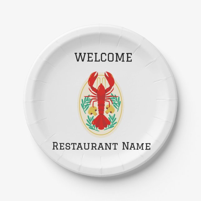 Seafood restaurant welcome red lobster Personalize Paper Plate (Front)