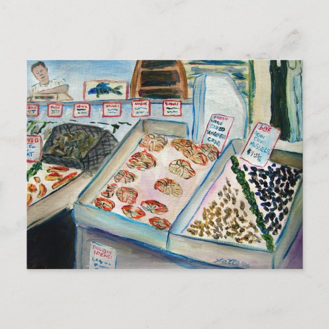 Seafood Sale Postcard (Pike Place Seattle) (Front)