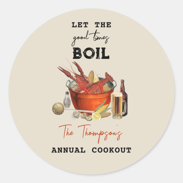 Seafood Summer Annual Crawfish Boil Party Classic Round Sticker (Front)