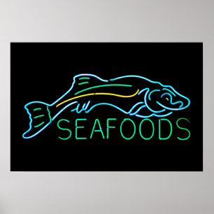 Seafoods with Fish Neon Sign