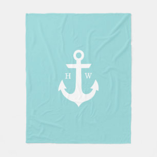 Seaglass Anchor Nautical Monogram Fleece Blanket
