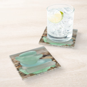Seaglass and sand  glass coaster