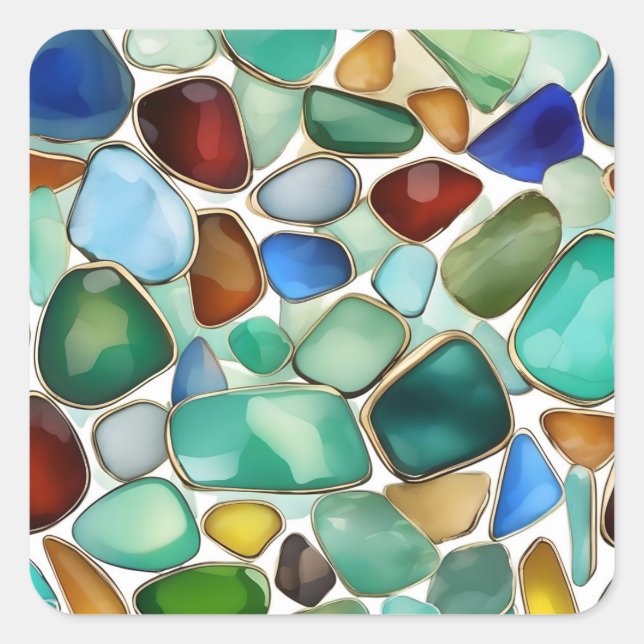 Seaglass collection for jewelry. square sticker (Front)