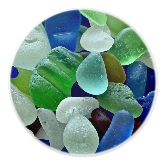 Seaglass door knob - ceramic beach home decor (Front)
