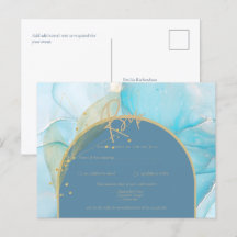 Seaglass INK Teal Aqua Blue Gold Wedding RSVP