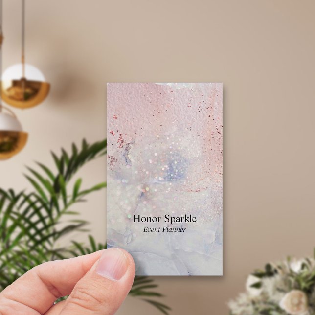Seaglass Marble Sparkle Rose Gold Watercolor Business Card (Simple vertical business card with rose gold and seaglass background)