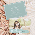 Seaglass Painted Stripe Photo Graduation Party Invitation<br><div class="desc">Trendy and modern 2016 graduation photo announcement or party invitation in chic colours features your landscape oriented senior portrait, with your name, school, and graduation year displayed at the bottom on a painted brushstroke in trendy seaglass green. Add your party details to the back in mint green and white; or,...</div>