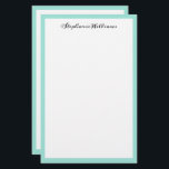 Seaglass Sea Green Border Custom Monogram Name Stationery<br><div class="desc">Printed with seaglass colour borders in solid white background with template for custom name. Feel free to customize as you wish by adding your own name or choose a different background colour!</div>