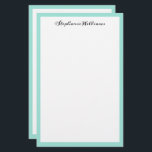 Seaglass Sea Green Border Custom Monogram Name Stationery<br><div class="desc">Printed with seaglass colour borders in solid white background with template for custom name. Feel free to customize as you wish by adding your own name or choose a different background colour!</div>