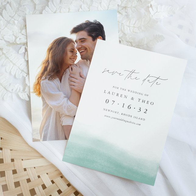 Seaglass Tides Elegant Simple Coastal Watercolor Save The Date (Creator Uploaded)