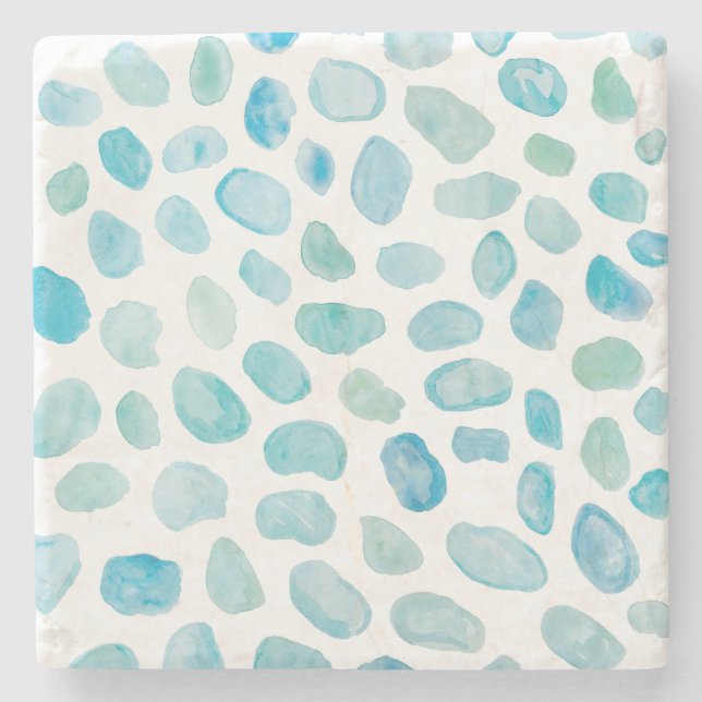 Seaglass  Watercolor Marble Stone Coaster (Front)