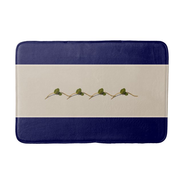 Seagrape Blooms Stripe- Navy- Bath Mat (Front)