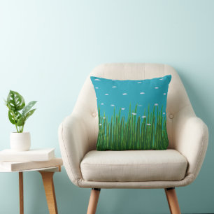 Seagrass Meadow Underwater Beach House Throw Pillow