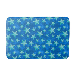 Seagreen Navy Starfish Summer Beach Nautical Bath Mat